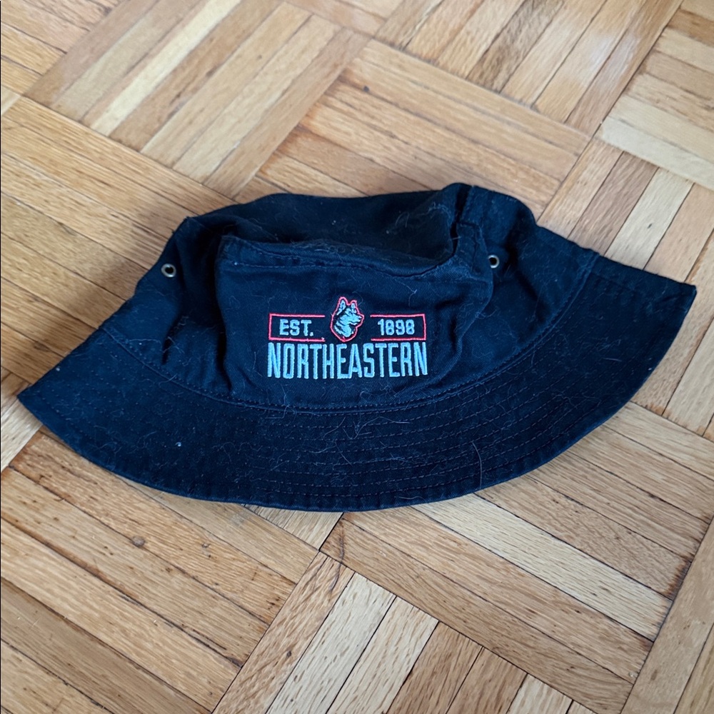 Legacy Northeastern Black Bucket Hat with Red & White Logo